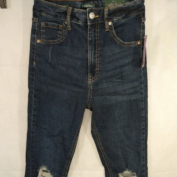 Wild Fable Highest Rise Skinny Ripped Jeans Women Size 2  26 Dark Wash Distress - Picture 3 of 10
